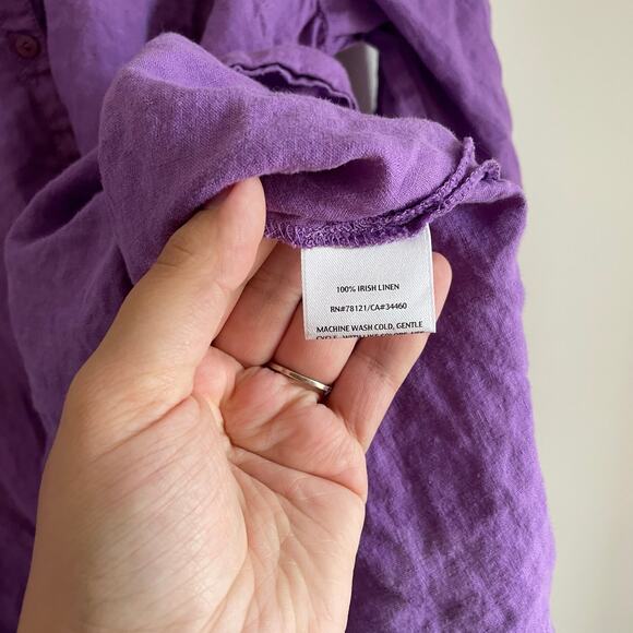 Eileen Fisher 100% Irish Linen Purple SZ XL Half Button Down Tunic Top Lagenlook - Picture 8 of 10
